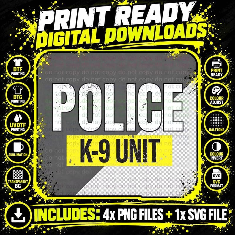 Police K-9 Unit Dog Canine Officer T-Shirt Png SVG Digital Bundle