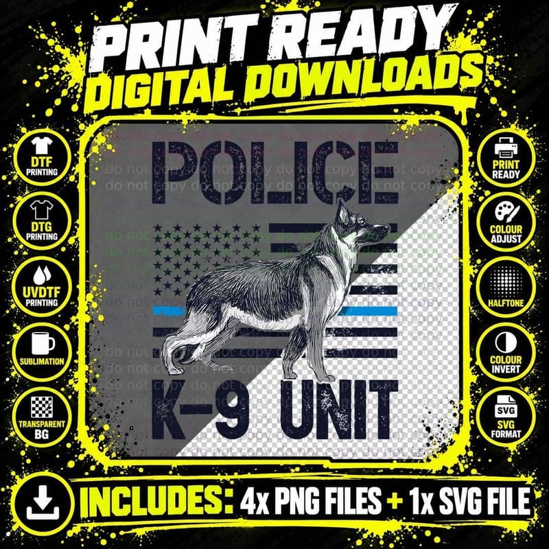 Police K-9 Unit Thin Blue Line T-Shirt, Patriotic Png SVG Digital Bundle