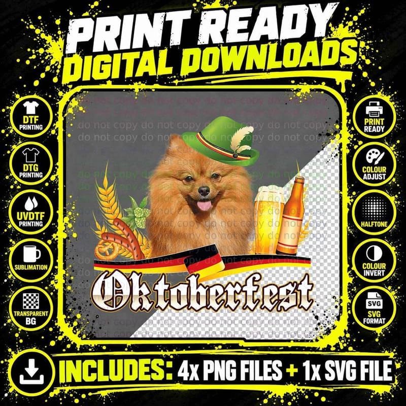 Pomeranian Dog Beer Oktoberfest Prost Beer Festival Png SVG Digital Bundle