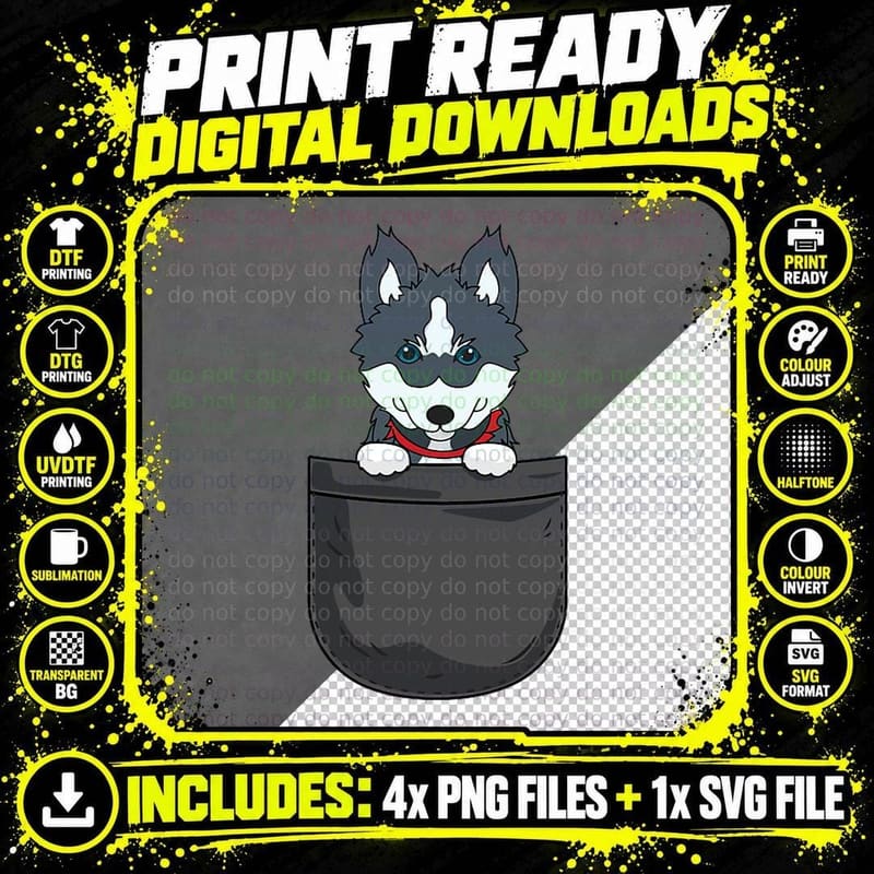 Pomsky Mom Dad Dog in Pocket T-Shirt, Pet Lover Apparel Png SVG Digital Bundle