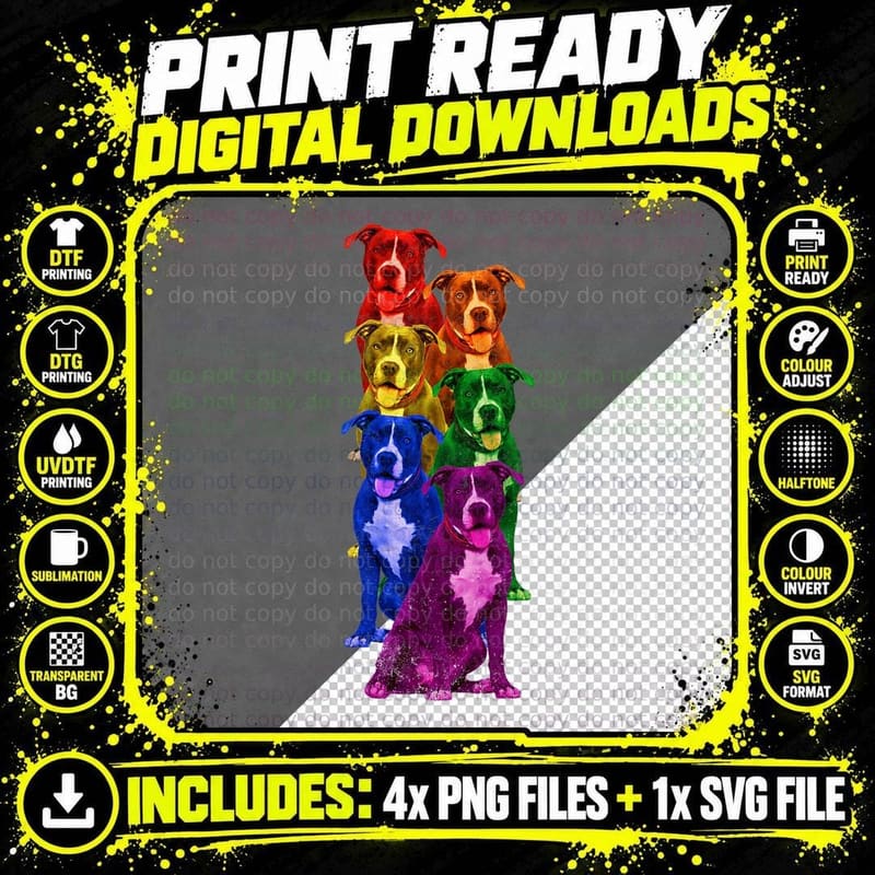 Pop Art Pitbull Stack, Rainbow Gay Pride Flag Colours Png SVG Digital Bundle