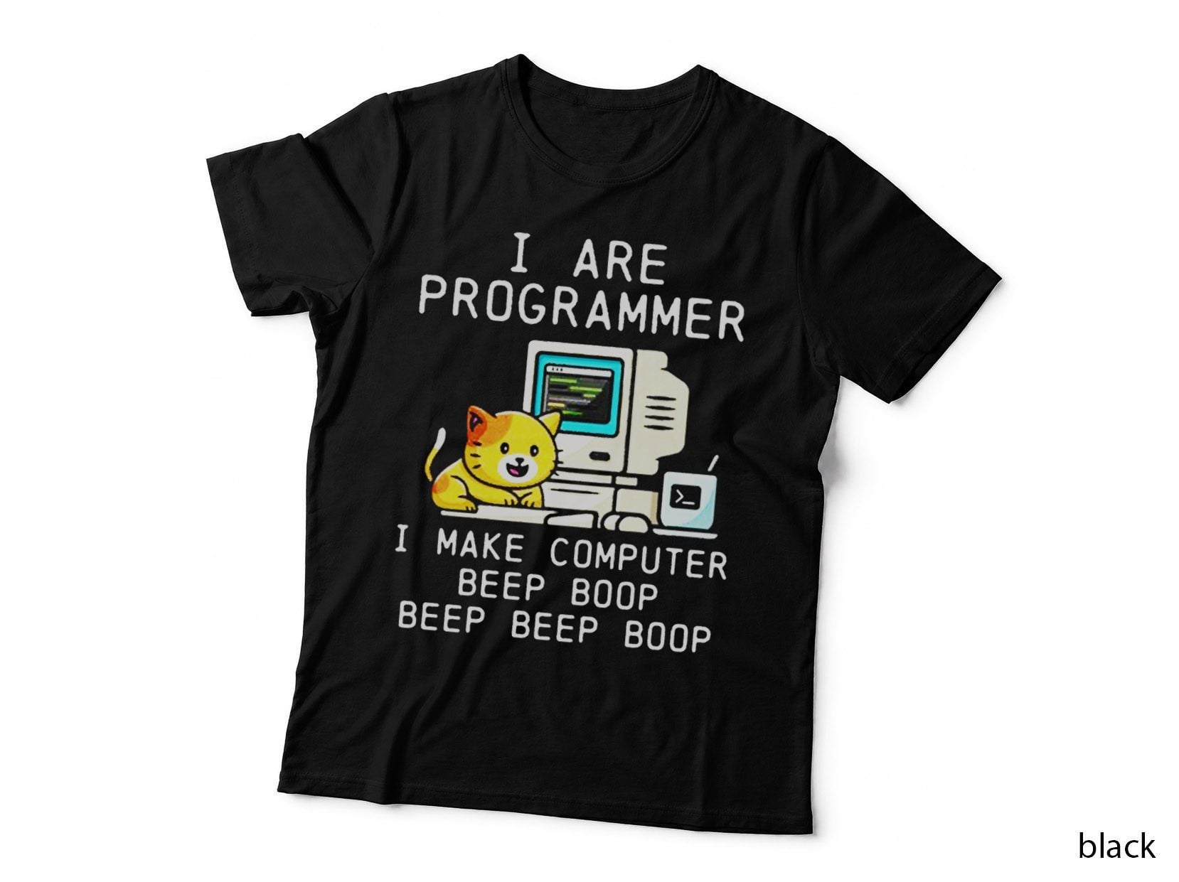 Programmer Cat Coding T-Shirt, I Are Programmer Beep Boop, Funny Coder