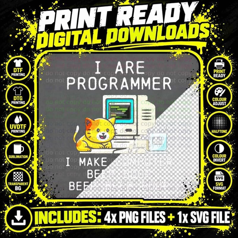 Programmer Cat Coding T-Shirt, I Are Programmer Beep Png SVG Digital Bundle