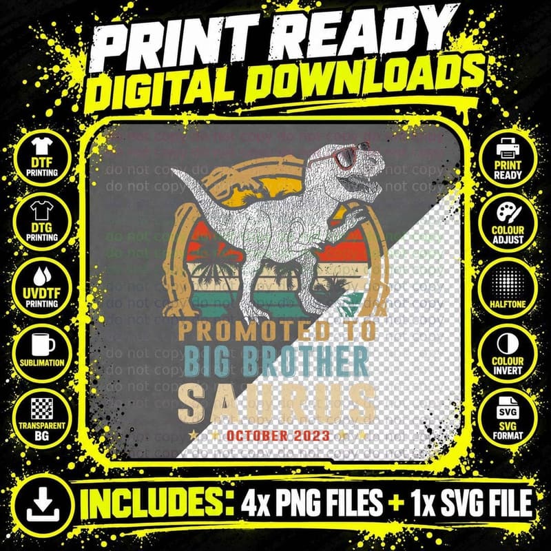 Promoted to Big Brother Saurus T-Shirt, Vintage Retro Png SVG Digital Bundle