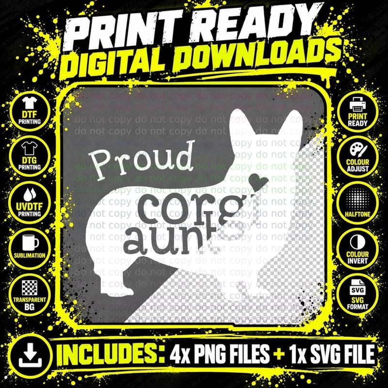 Proud Corgi Aunt Funny Mother's Day Dog Lover T-Shirt Png SVG Digital Bundle