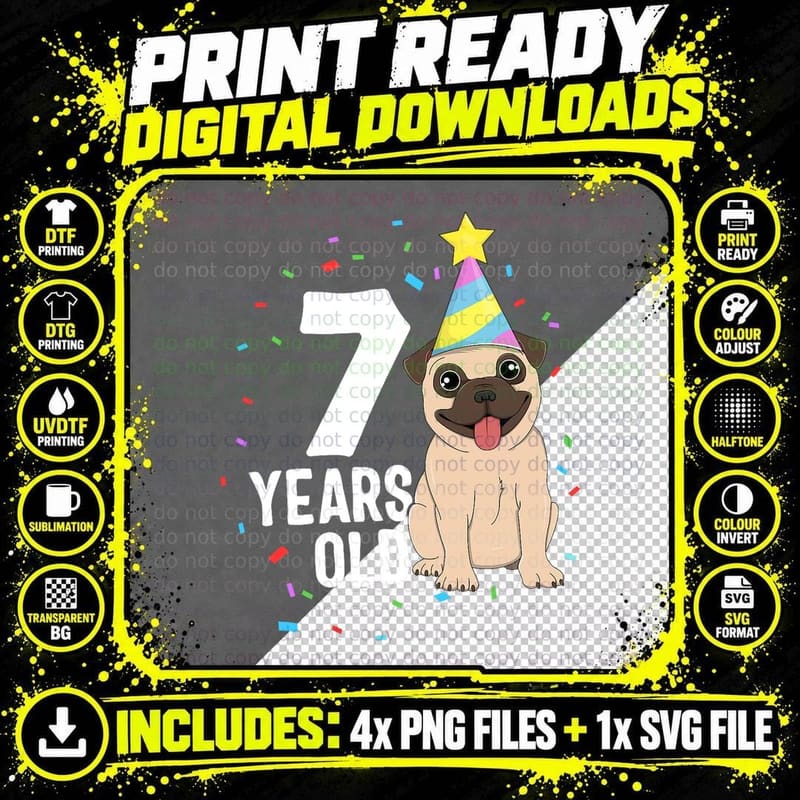 Pug Birthday Party T-Shirt, Pet Lover Apparel Png SVG Digital Bundle