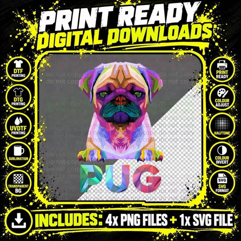 Pug Dog Breed Pug Puppies Teacup Pug Fur Parent Png SVG Digital Bundle