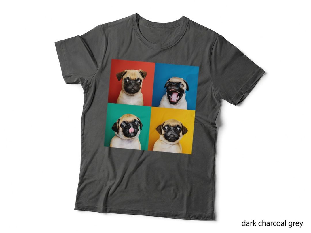 Pug Puppy Portrait Photo T-Shirt, Four Colour Carlino Faces, Cute Dog Lovers