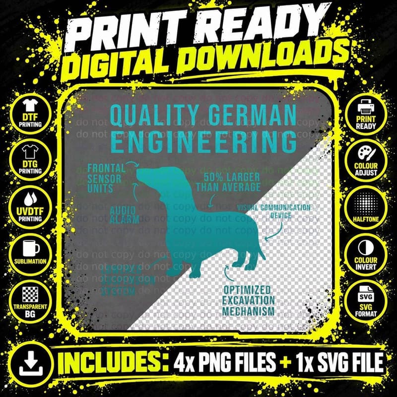 Quality German Engineering Dachshund Tee Png SVG Digital Bundle