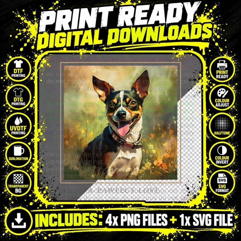 Rat Terrier Dog Garden Flowers Painting Pet Mom Dad Png SVG Digital Bundle