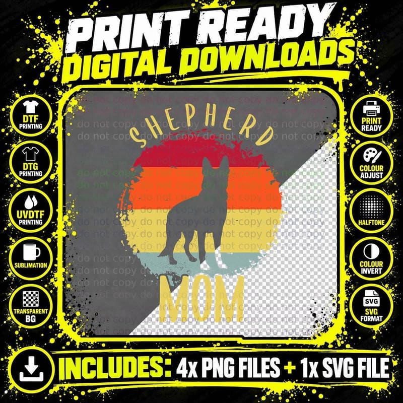 Retro German Shepherd Mom Dog Mother Pet Lover Shepard Png SVG Digital Bundle