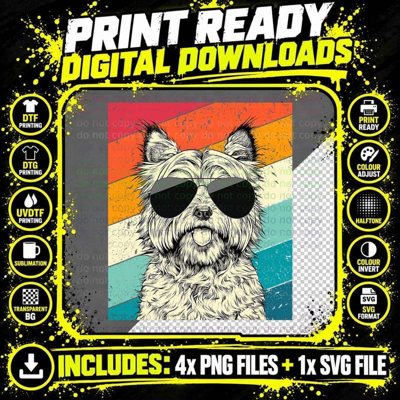 Retro Vintage Cairn Terrier with Sunglasses Dog Lovers Png SVG Digital Bundle