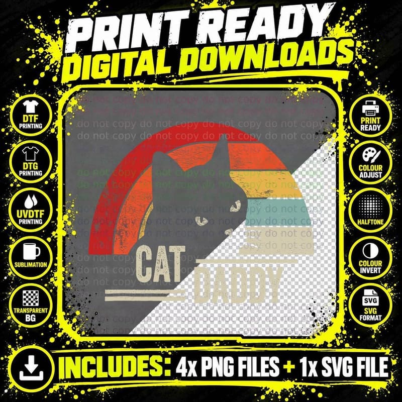 Retro Vintage Cat Daddy Pet Mom Dad Funny Cat T-Shirt Png SVG Digital Bundle