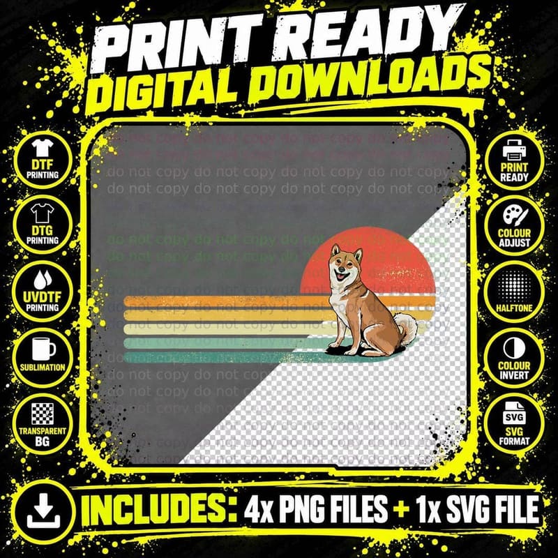 Retro Vintage Shiba Inu Dog Lover T-Shirt Png SVG Digital Bundle