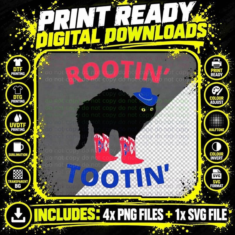 Rootin Tootin Cowboy Cat T-Shirt, Black Kitten in Boots Png SVG Digital Bundle
