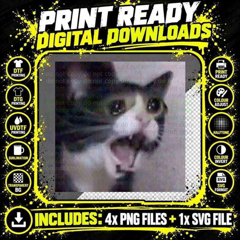Sad Cat Screaming Meme T-Shirt, Funny Internet Joke Gift Png SVG Digital Bundle
