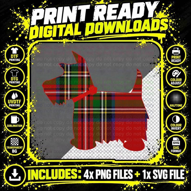 Scottie Dog Tartan T-Shirt, Plaid Pet Style Png SVG Digital Bundle