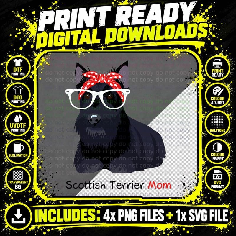 Scottie Dog with Glasses T-Shirt, Pet Lover Apparel Png SVG Digital Bundle