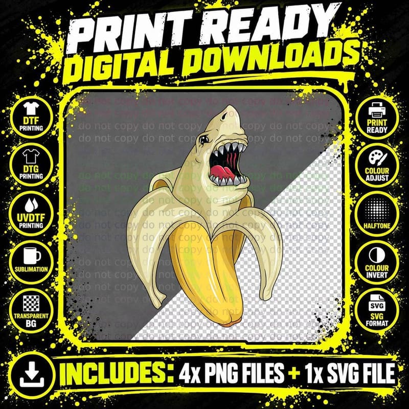 Shark Themed Banana Party T-Shirt, Funny Sarcasm Png SVG Digital Bundle
