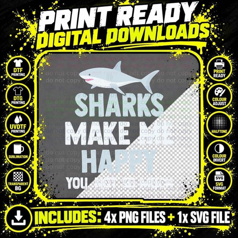 Sharks Make Me Happy T-Shirt, Shark Lover Apparel Png SVG Digital Bundle