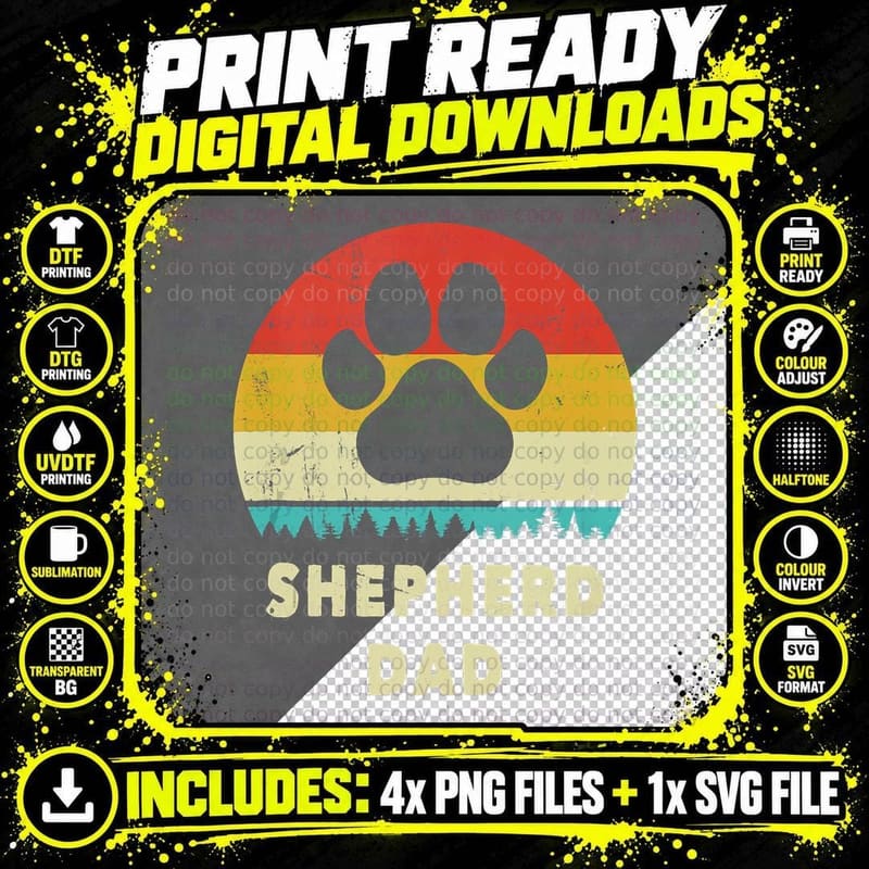 Shepherd Dad Gift for Men Funny German Shepherd Dog Png SVG Digital Bundle