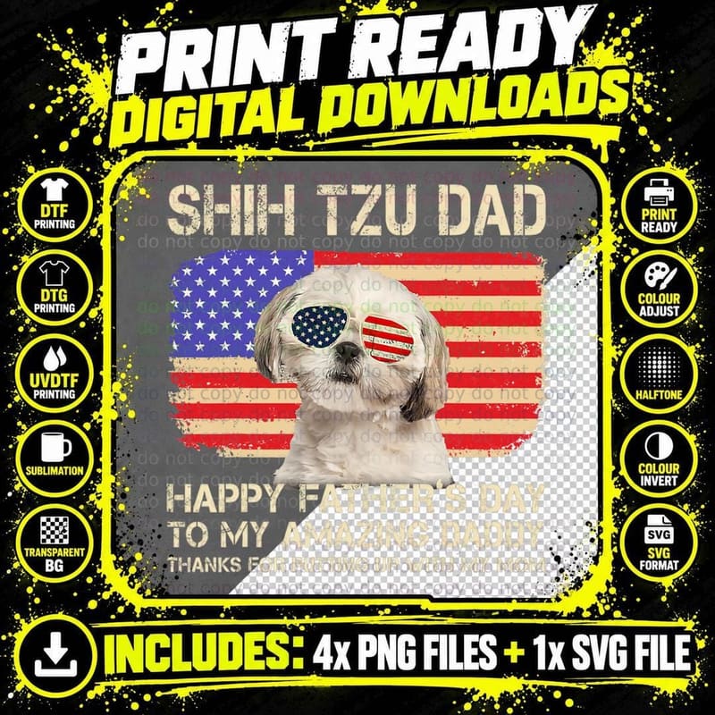 Shih Tzu Dad Happy Fathers Day T-Shirt Png SVG Digital Bundle