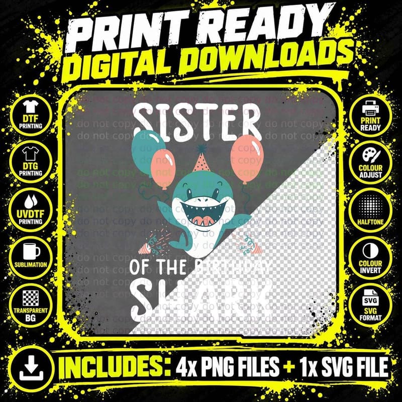 Sister of the Birthday Shark T-Shirt Png SVG Digital Bundle