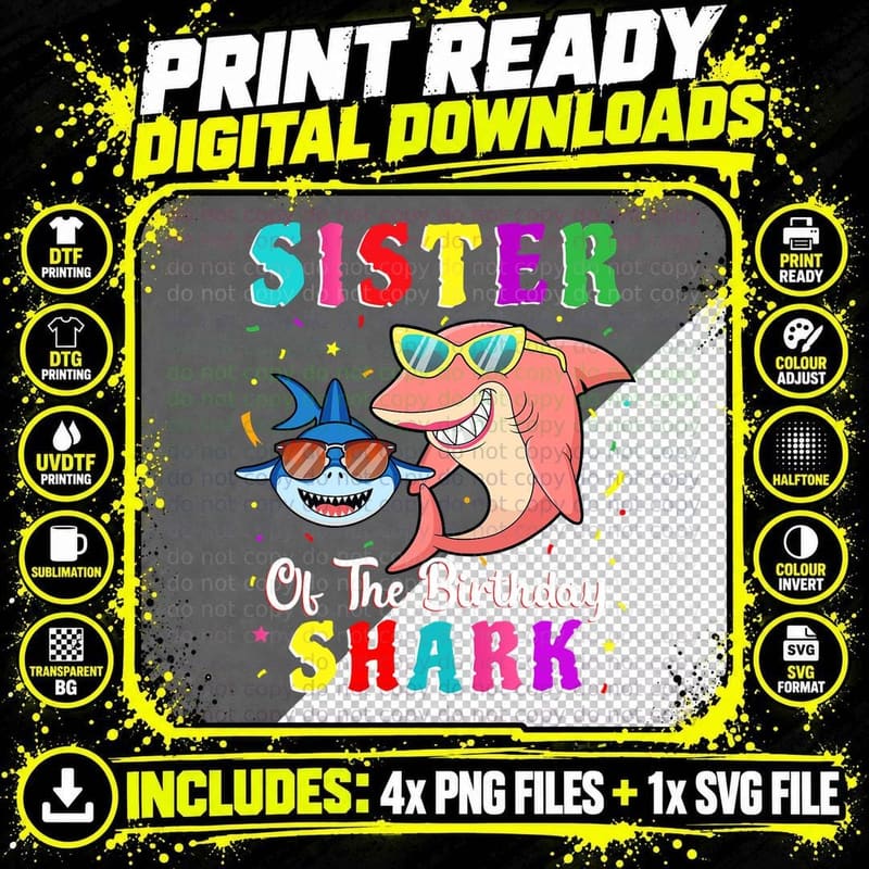 Sister of the Shark Birthday T-Shirt Png SVG Digital Bundle