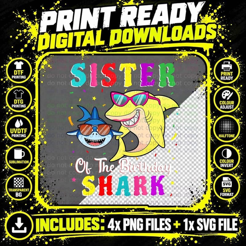 Sister of the Shark Birthday T-Shirt, Family Birthday Png SVG Digital Bundle