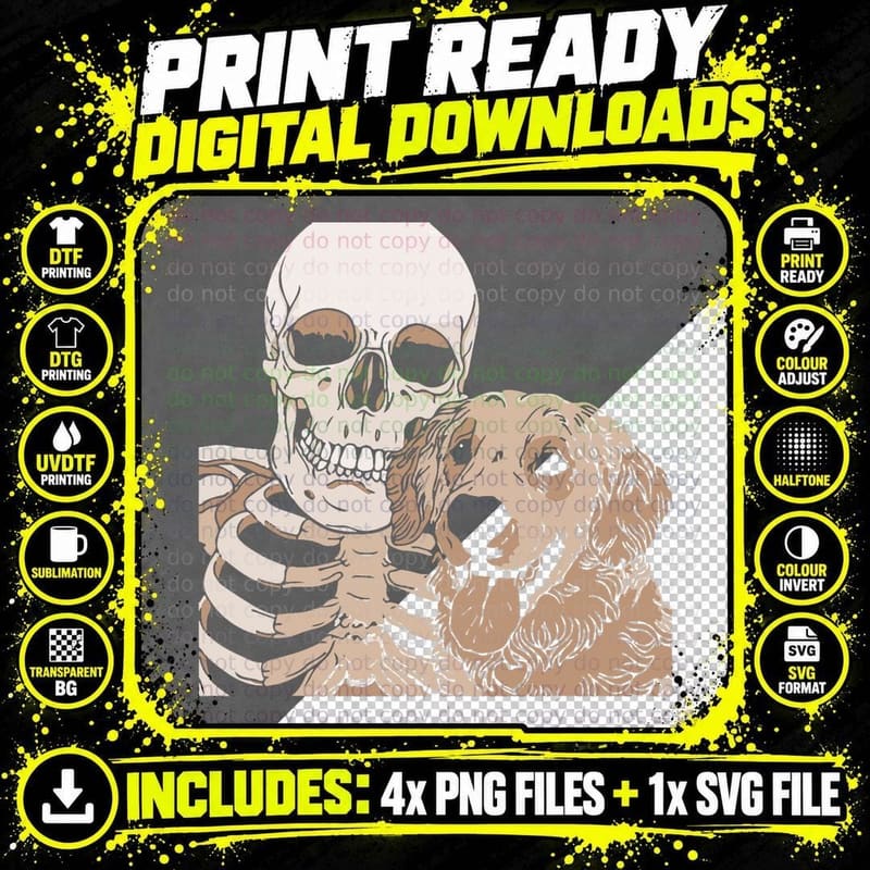 Skull and Dog T-Shirt, Gothic Pet Print Png SVG Digital Bundle