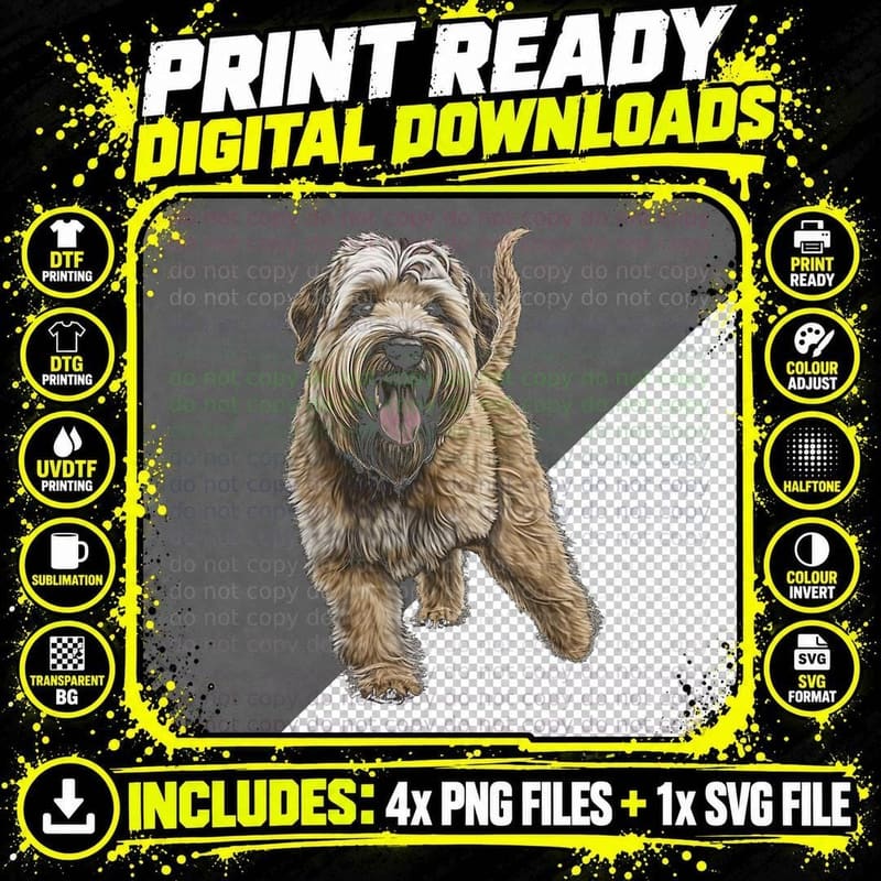Soft Coated Wheaten Terrier T-Shirt, Whimsical Dog Art Png SVG Digital Bundle