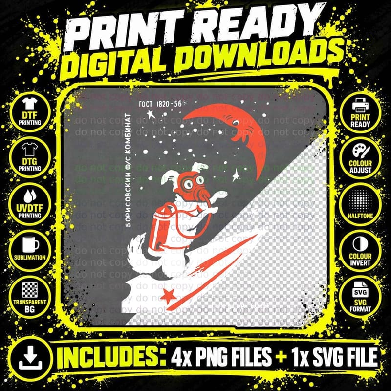 Soviet Space Dog Retro Rocket USSR T-Shirt Png SVG Digital Bundle