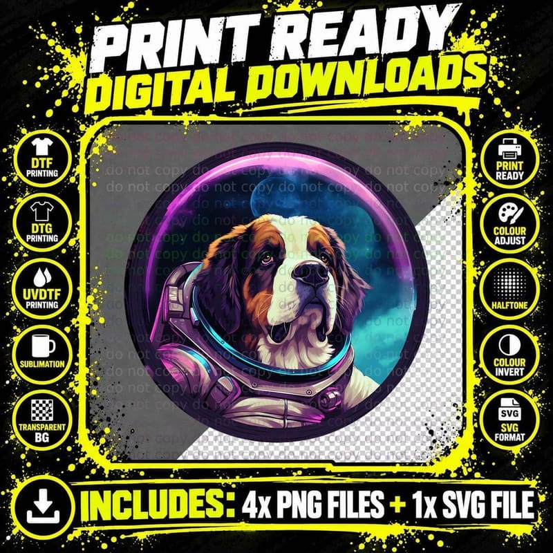 Space Saint Bernard T-Shirt, Astronaut Dog Png SVG Digital Bundle