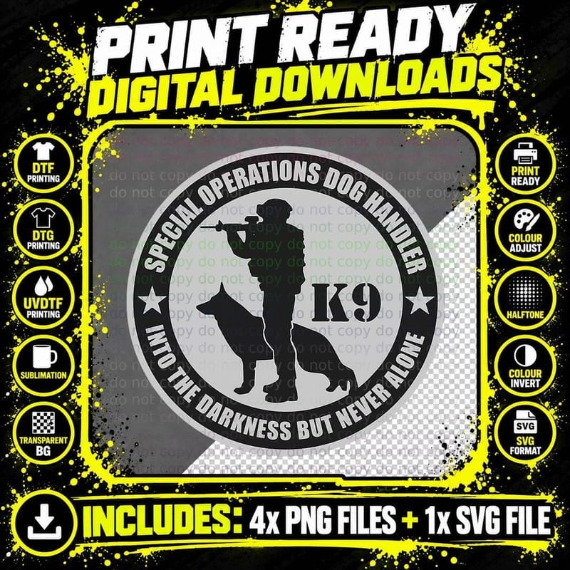 Special Operations Dog Handler K9 T-Shirt Png SVG Digital Bundle