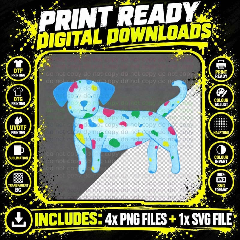 Spotted Dog in Primary Colours T-Shirt Png SVG Digital Bundle