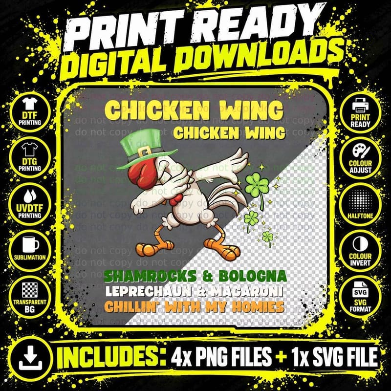 St Patrick's Day Chicken Wing T-Shirt, Funny Irish Humor Png SVG Digital Bundle