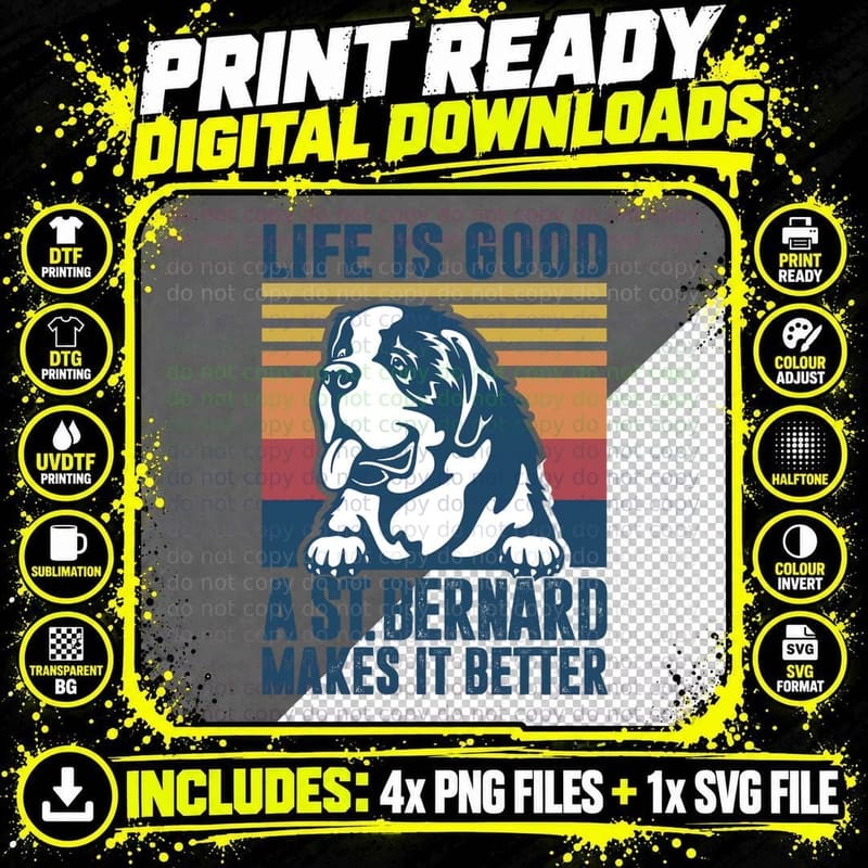 St. Bernard Dog T-Shirt, Retro Vintage Style Png SVG Digital Bundle