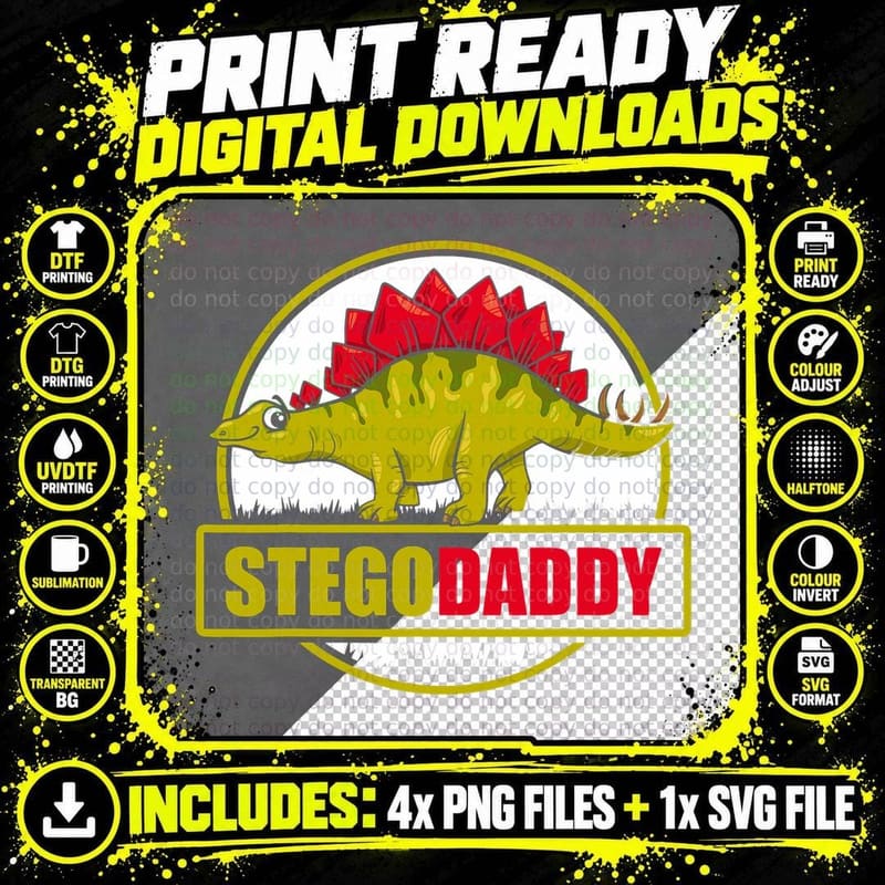 Stegodaddy Dinosaur Daddy T-Shirt, Father's Day Gift Png SVG Digital Bundle