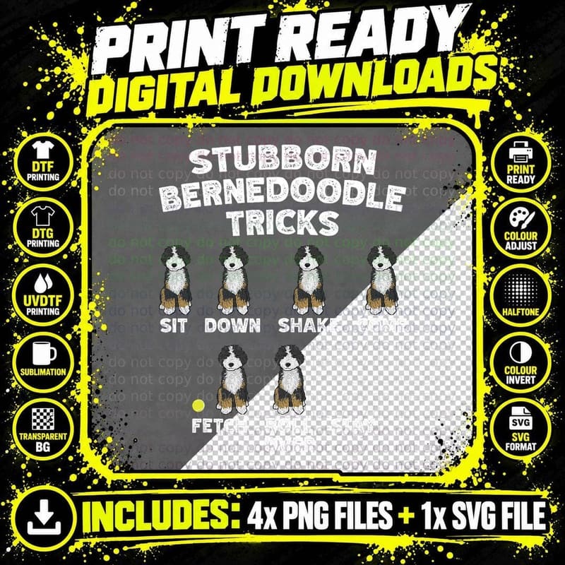 Stubborn Bernedoodle Tricks, Bernedoodle Dog T-Shirt Png SVG Digital Bundle