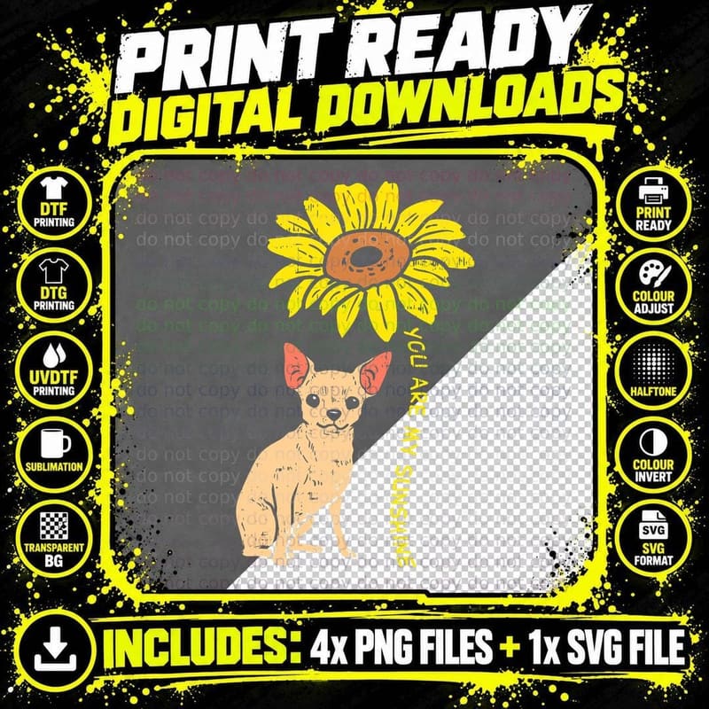 Sunflower Sunshine Chihuahua Chiwawa Dog Girls Women Png SVG Digital Bundle