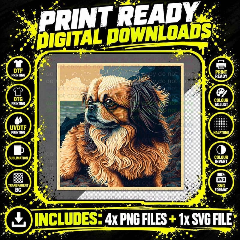 Surrealism Japanese Painting Tibetan Spaniel Dog T-Shirt Png SVG Digital Bundle