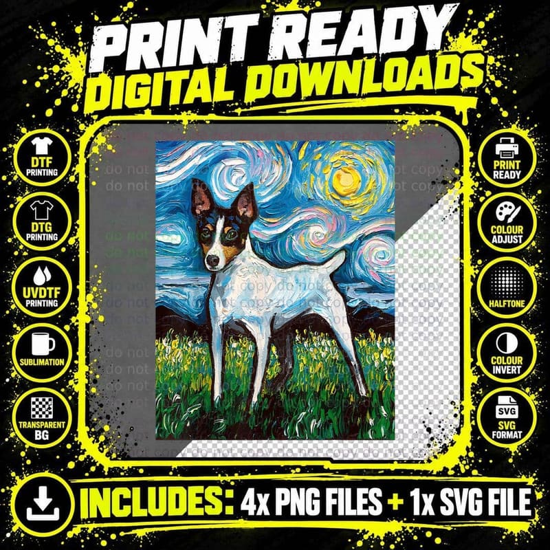 Toy Fox Terrier Starry Night T-Shirt, Van Gogh Art Png SVG Digital Bundle
