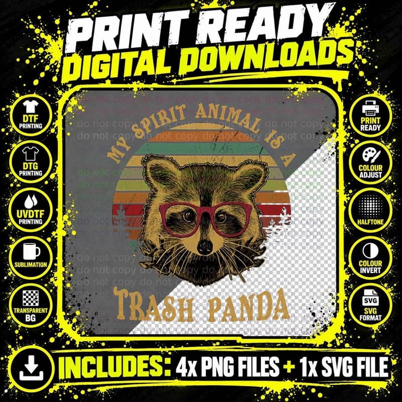 Trash Panda Raccoon T-Shirt, Funny Animal Gift Png SVG Digital Bundle