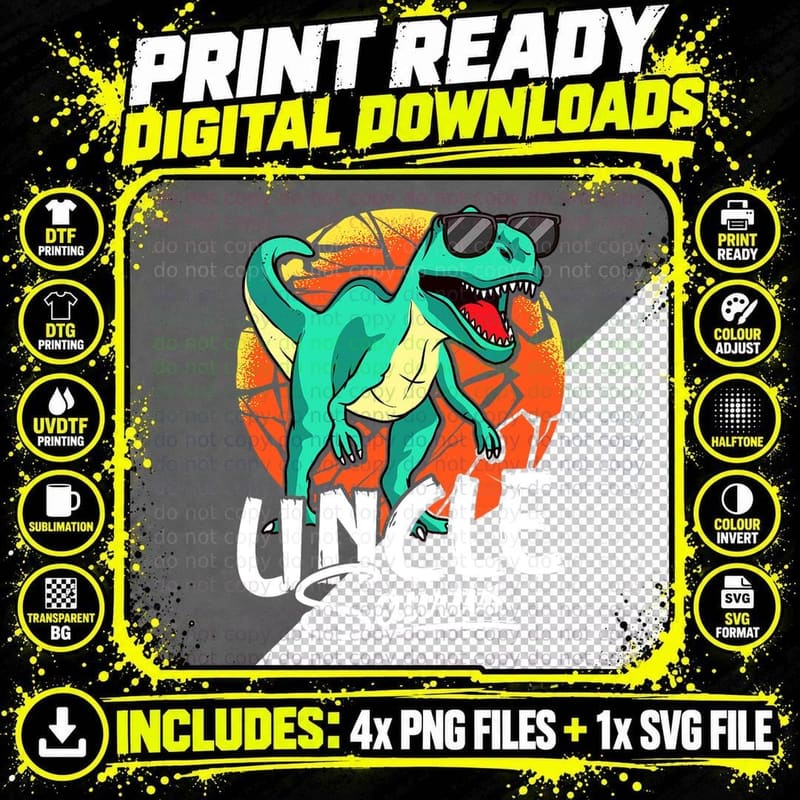 Uncle Saurus T-Rex T-Shirt, Funny Dinosaur Apparel Png SVG Digital Bundle