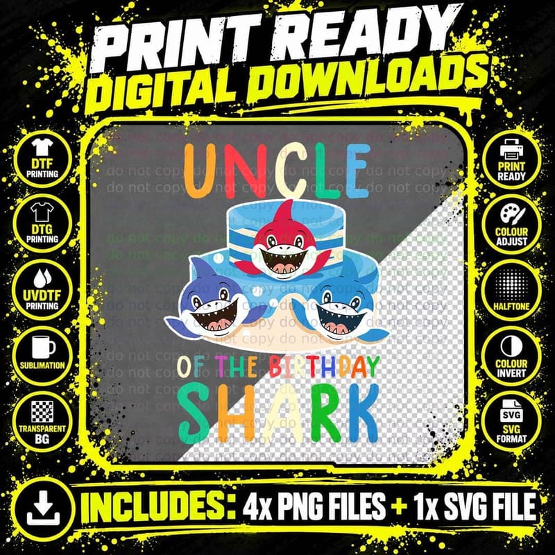 Uncle of the Birthday Shark T-Shirt Png SVG Digital Bundle