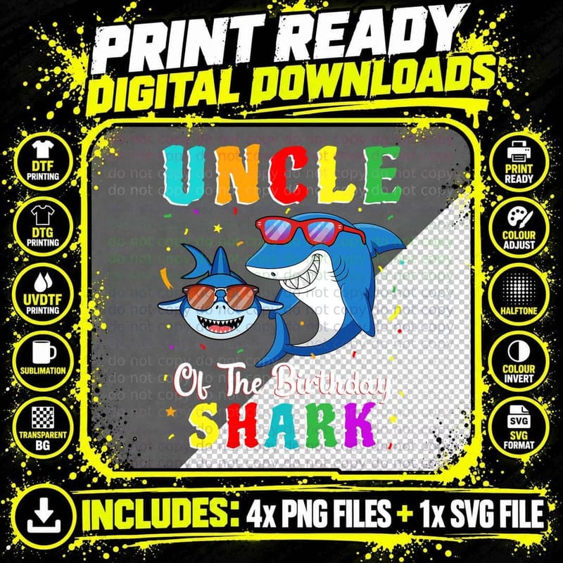 Uncle of the Shark Birthday T-Shirt, Family Matching Png SVG Digital Bundle