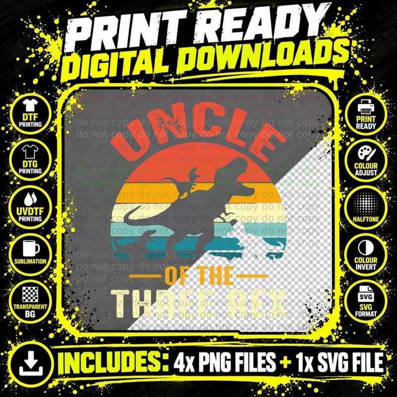 Uncle of the Three Rex Birthday Dinosaur T-Shirt Png SVG Digital Bundle