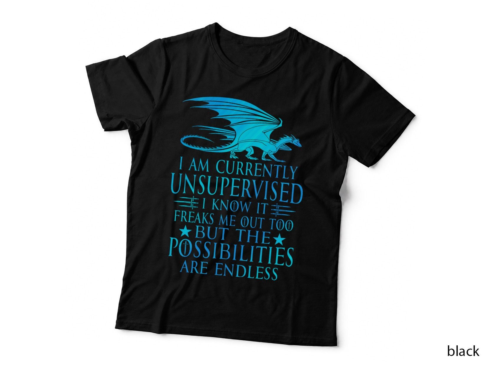 Unsupervised Dragon T-Shirt, Funny Quote Design, Pet Lover Apparel