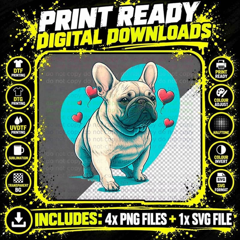 Valentines Day Frenchie French Bulldog Dog Hearts Png SVG Digital Bundle
