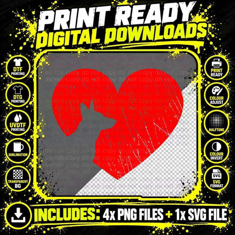 Valentines Day Retro Hearts German Shepherd Dog Puppy Png SVG Digital Bundle